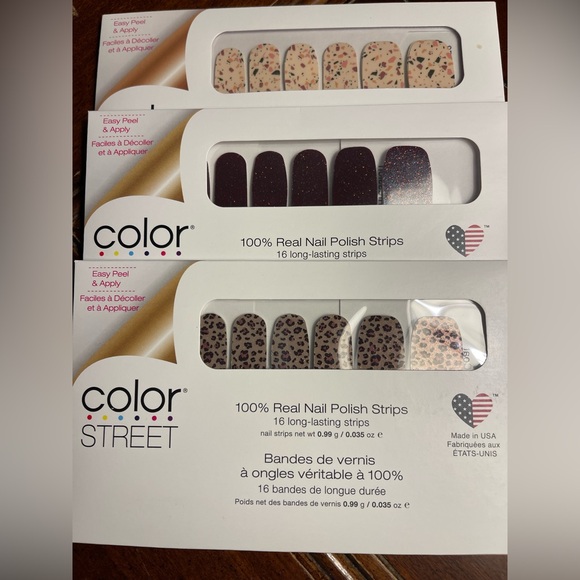 Color Street Other - Color Street Plum Glitter & Leopard Print Nail Strips-Lot of 3